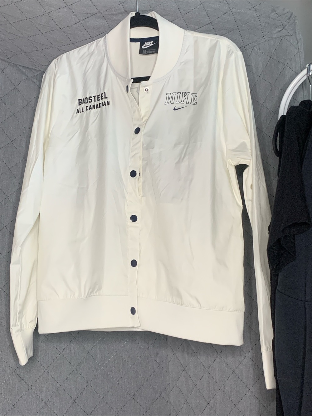 #188 Nike Off-White Bomber Jacket with Black Buttons